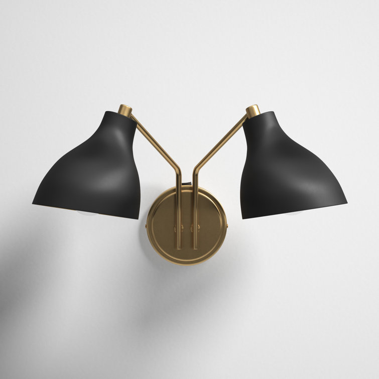 Black and Brass Dual Arm Dimmable Metal Sconce
