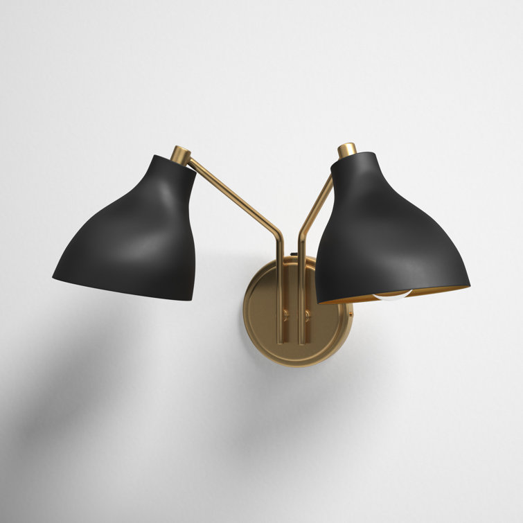 Black and Brass Dual Arm Dimmable Metal Sconce