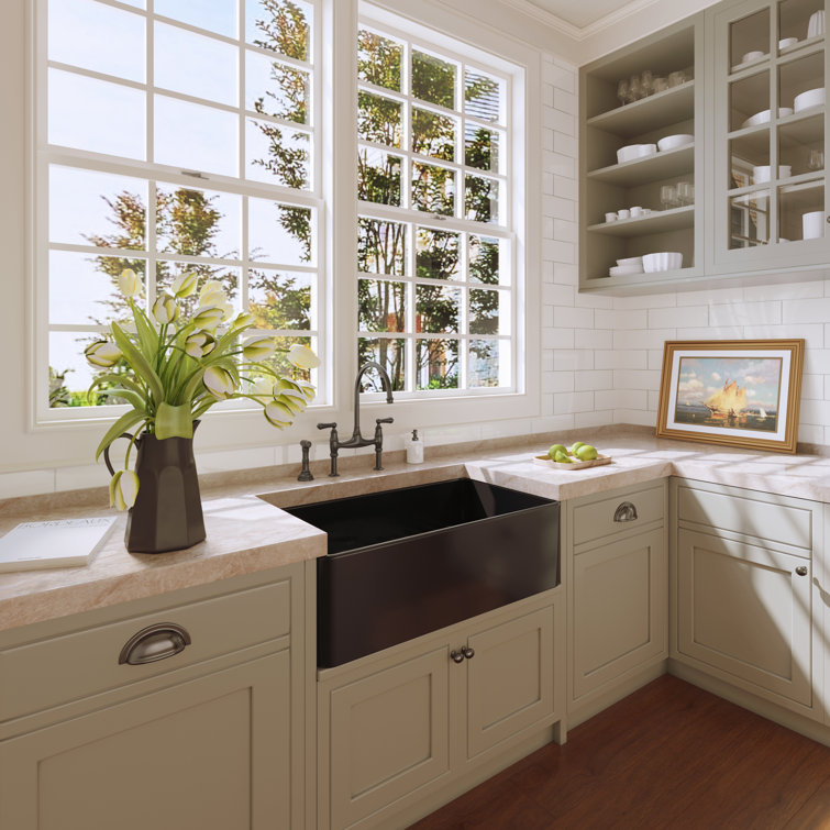Matte Black Fireclay Farmhouse Kitchen Sink with Grid and Strainer