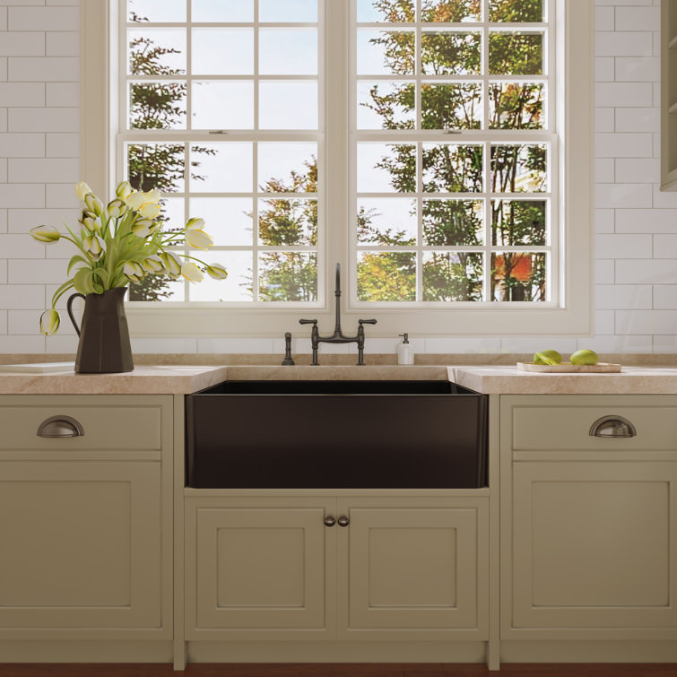 Matte Black Fireclay Farmhouse Kitchen Sink with Grid and Strainer