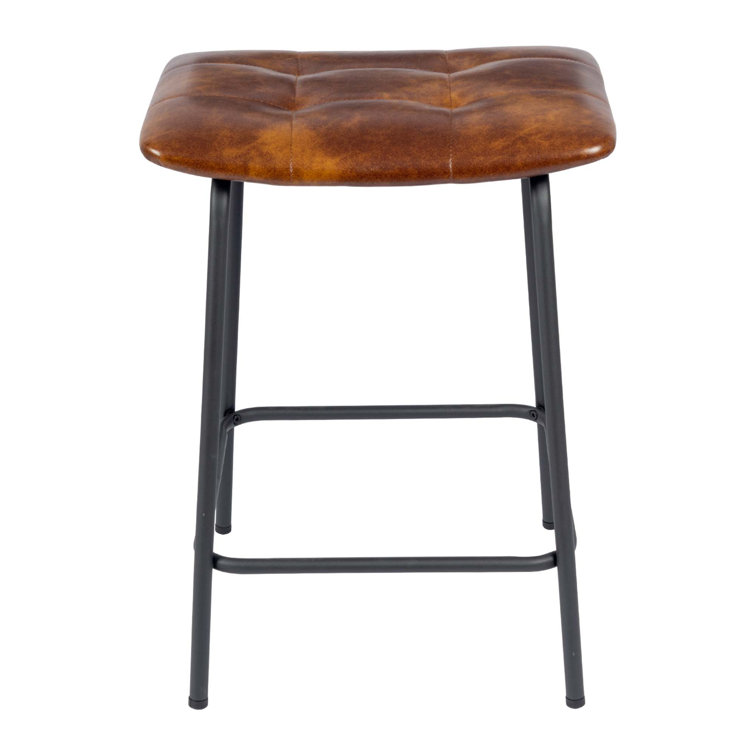 24'' Yellow Brown Faux Leather and Iron Backless Bar Stools, Set of 2
