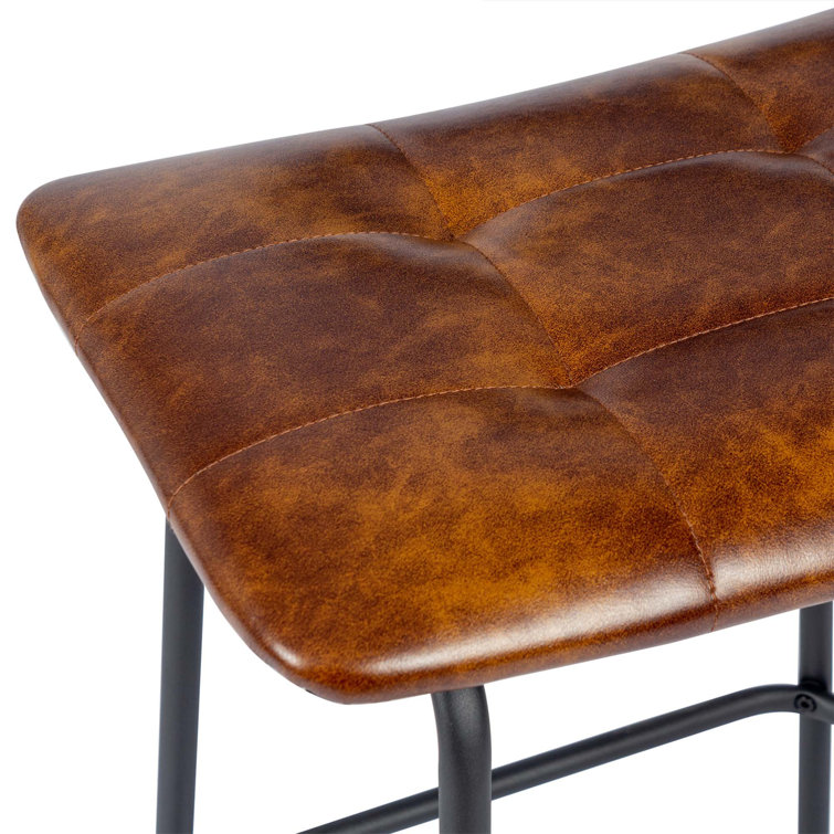 24'' Yellow Brown Faux Leather and Iron Backless Bar Stools, Set of 2