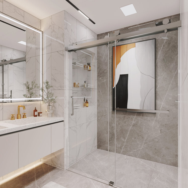 Oceanus 55''-59'' Frameless Clear Tempered Glass Shower Door