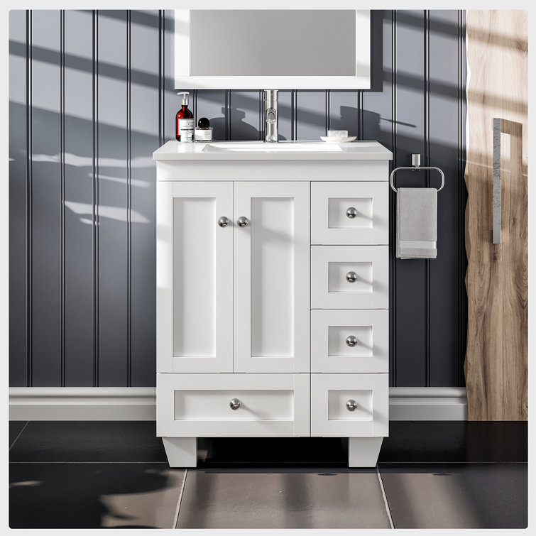 White Carrara Quartz Top Freestanding Bathroom Vanity with Porcelain Sink