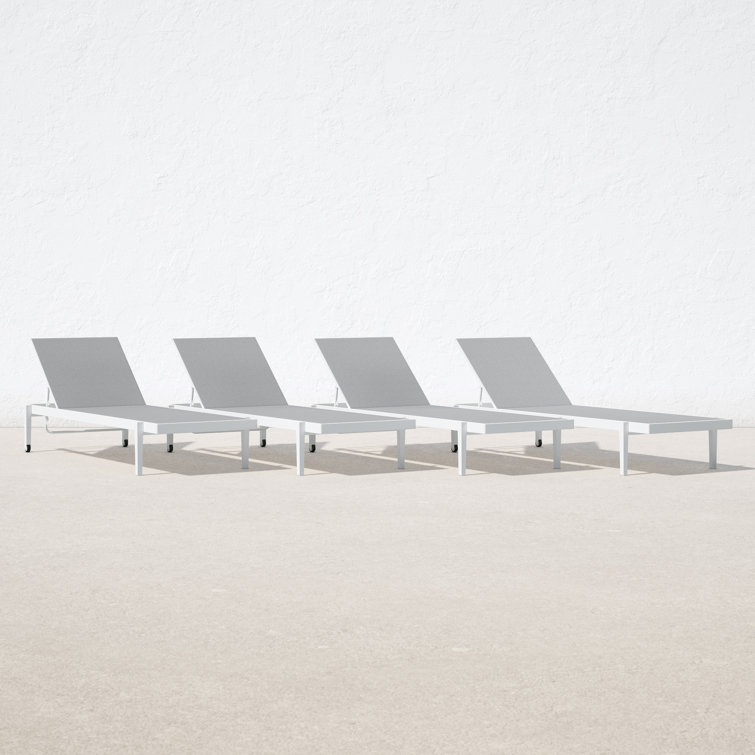 Set of 4 Gray Aluminum Reclining Chaise Lounges