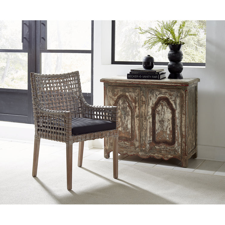 Beige Woven Wood Transitional Accent Arm Chair