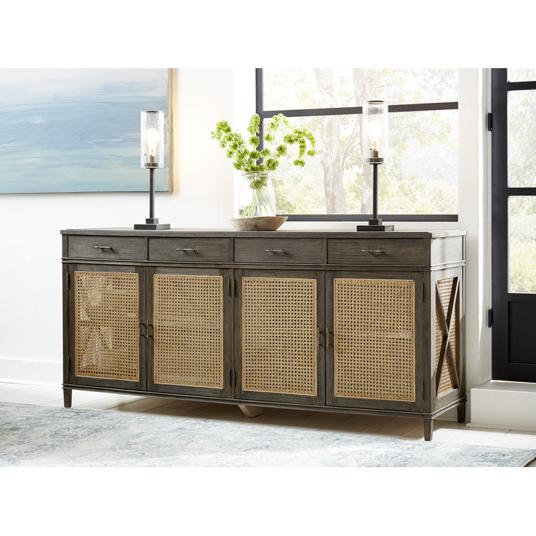 Cambridge 78'' Charcoal Gray Solid Wood Sideboard with Rustic Cane Doors