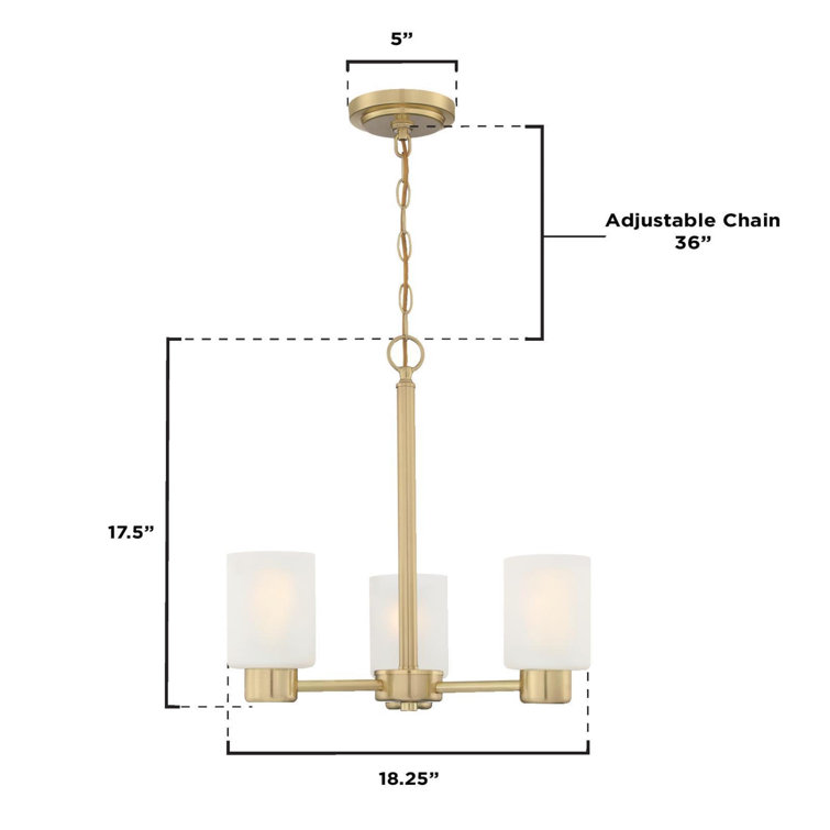 Champagne Brass 3-Light Chandelier with Frosted Glass Shades