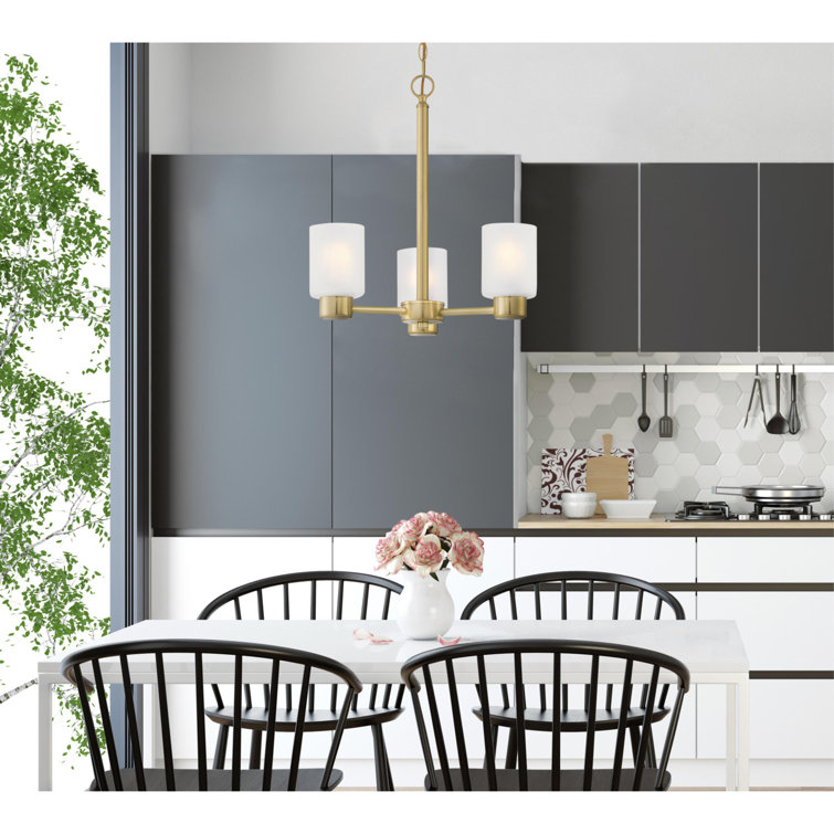 Champagne Brass 3-Light Chandelier with Frosted Glass Shades