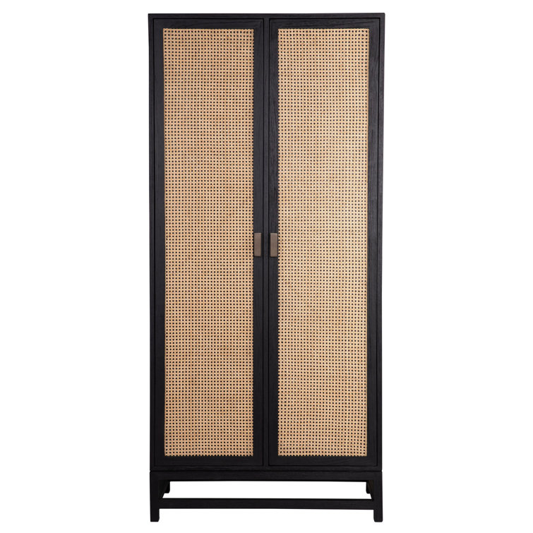 Gino 78'' Black and Natural Teak Wood Dining Cabinet