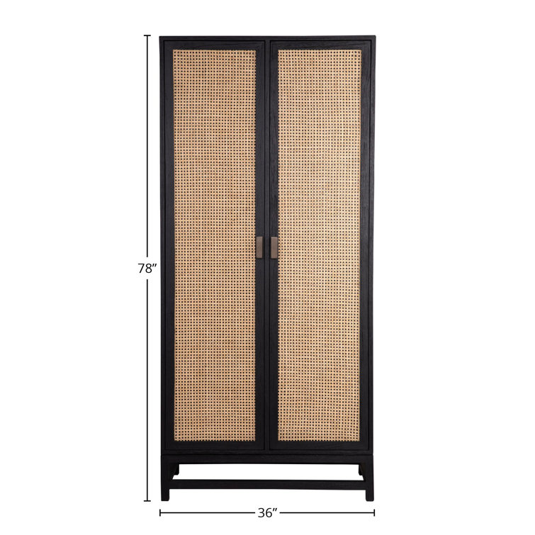 Gino 78'' Black and Natural Teak Wood Dining Cabinet