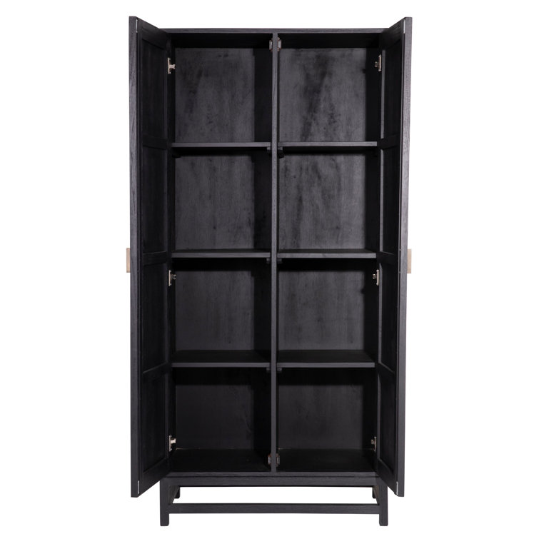 Gino 78'' Black and Natural Teak Wood Dining Cabinet