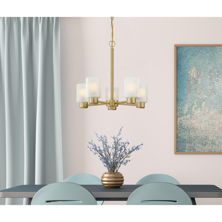 Champagne Brass 5-Light Chandelier with Frosted Glass Shades