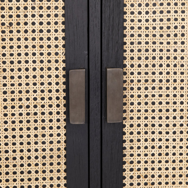 Gino 78'' Black and Natural Teak Wood Dining Cabinet