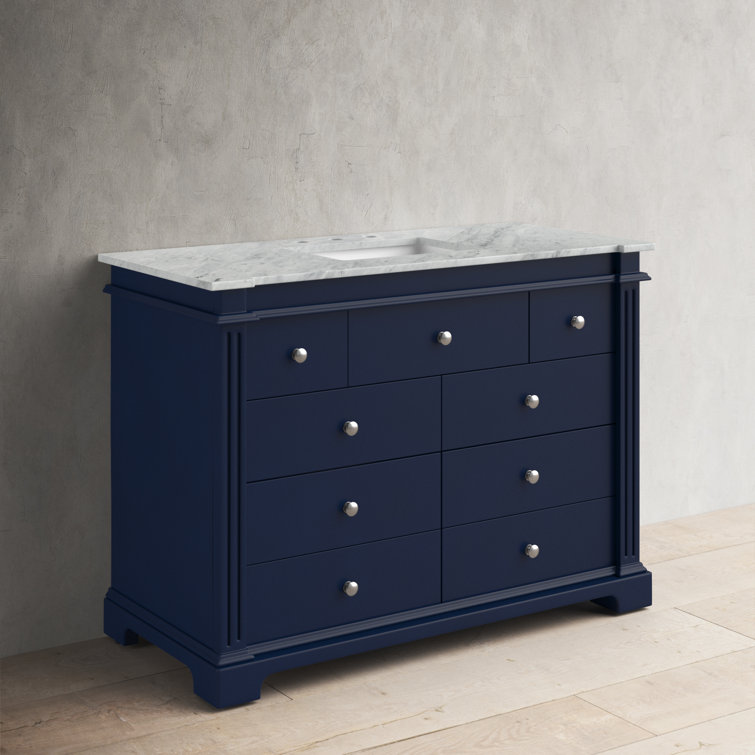 Garza 48" Navy Blue Acacia Wood Bathroom Vanity with Marble Top