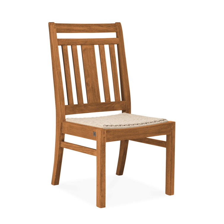 Natural Teak and Wicker Armless Outdoor Dining Chair