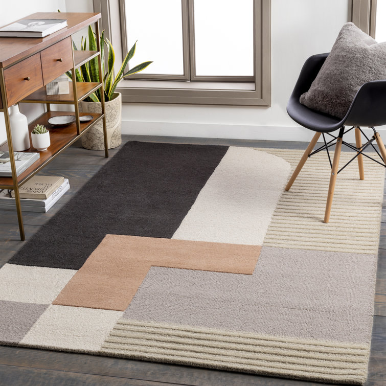 Handmade Tufted Geometric Black Wool 6' x 9' Area Rug