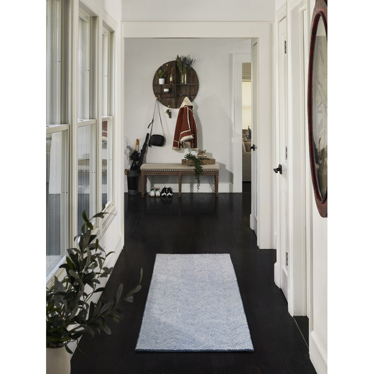 Handmade Blue Herringbone Wool-Chenille Rug 3'6" x 5'6"
