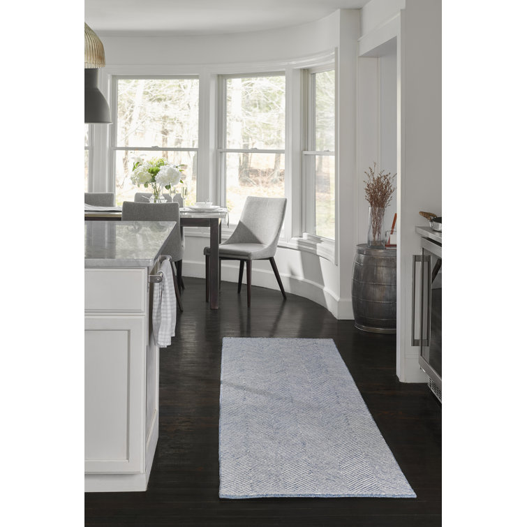 Handmade Blue Herringbone Wool-Chenille Rug 3'6" x 5'6"
