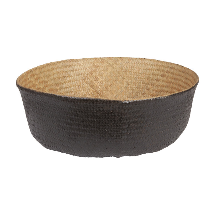 Eco-Friendly Seagrass Round Storage Basket 19" Natural & Black