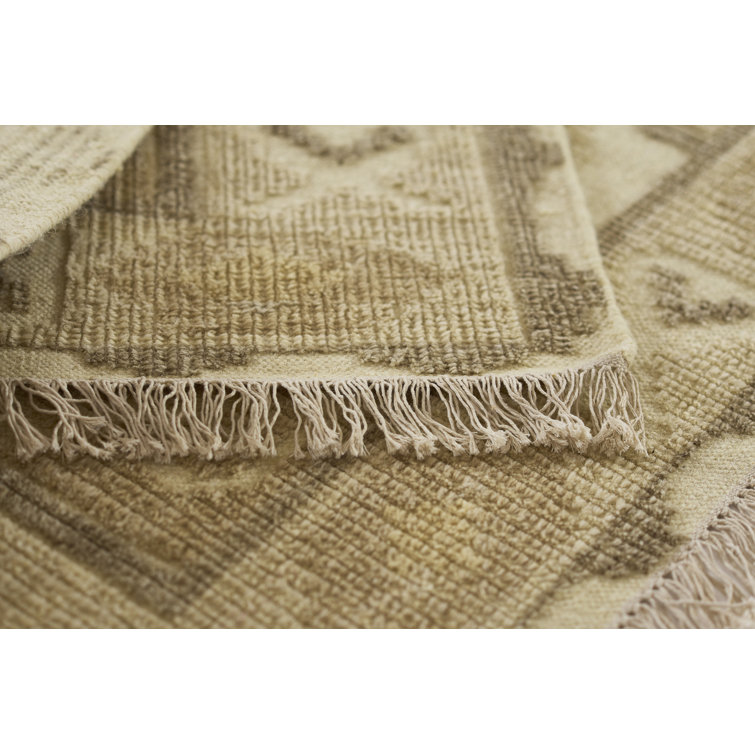 Beige and Brown Handwoven Wool Geometric Rug 2' x 3'