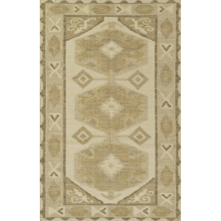 Beige and Brown Handwoven Wool Geometric Rug 2' x 3'
