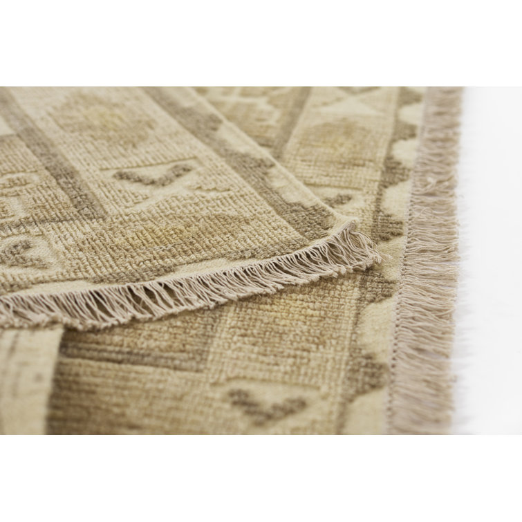 Beige and Brown Handwoven Wool Geometric Rug 2' x 3'