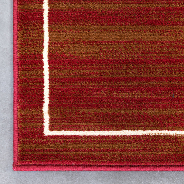 Modern Geometric Red and Beige Synthetic Area Rug, 5' x 7'