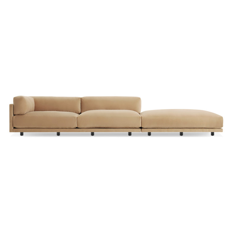 Camel Velvet 161" Wide Sofa & Chaise with Square Arms