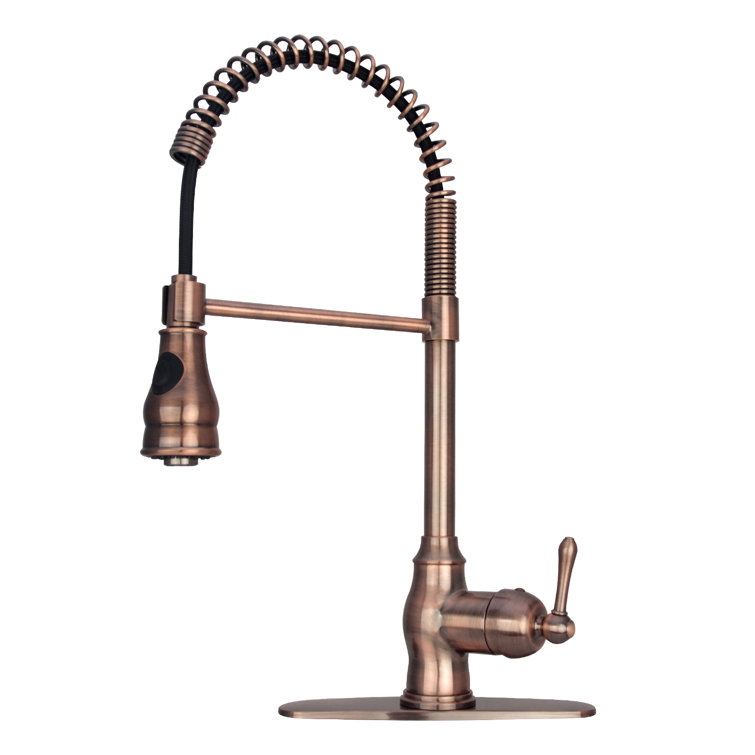 Antique Copper Pre-Rinse Spring Kitchen Faucet with Pull Down Sprayer