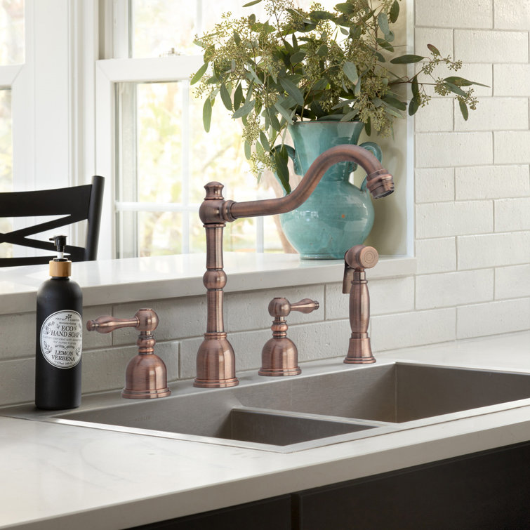 Antique Copper 4-Piece Kitchen Faucet Set with Side Spray