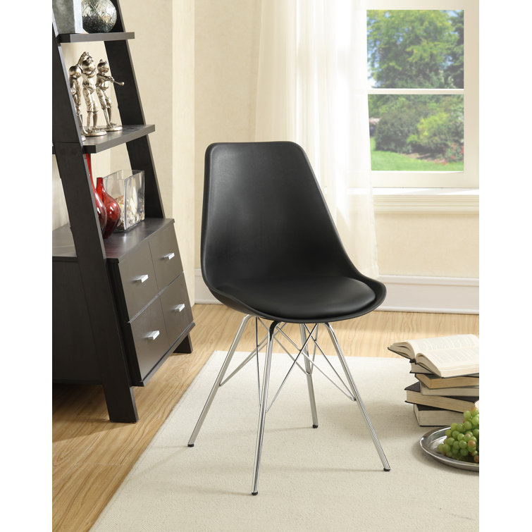 Contemporary Black Metal Side Chair with Chrome Finish and Padded Seat