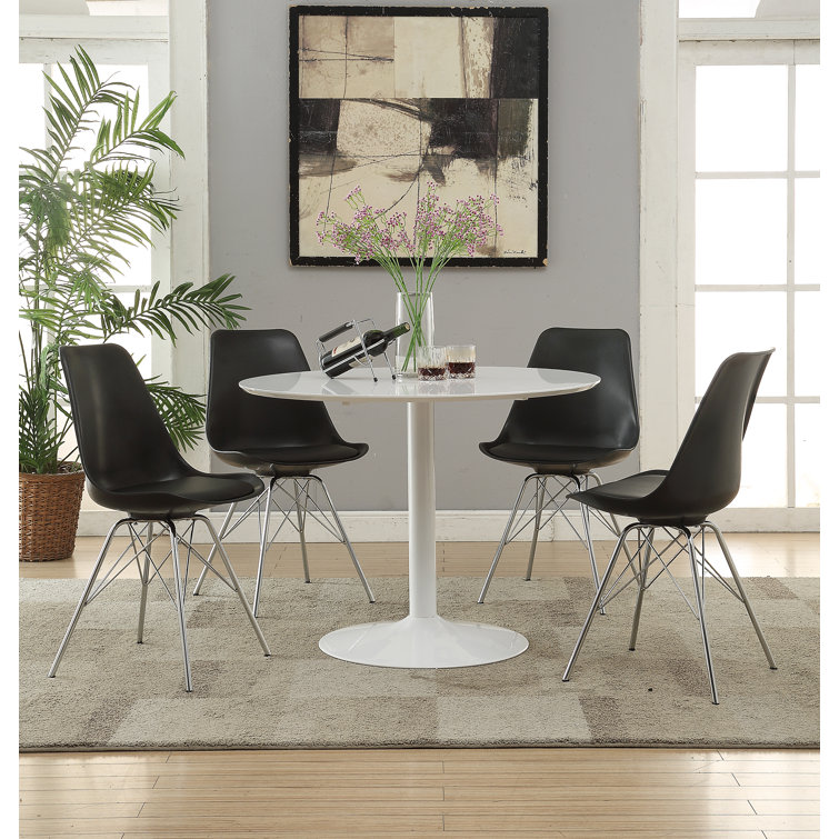 Contemporary Black Metal Side Chair with Chrome Finish and Padded Seat