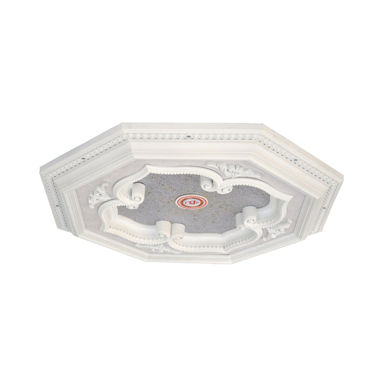 White and Silver Octagon Ceiling Medallion with Four Leaf Clover Design
