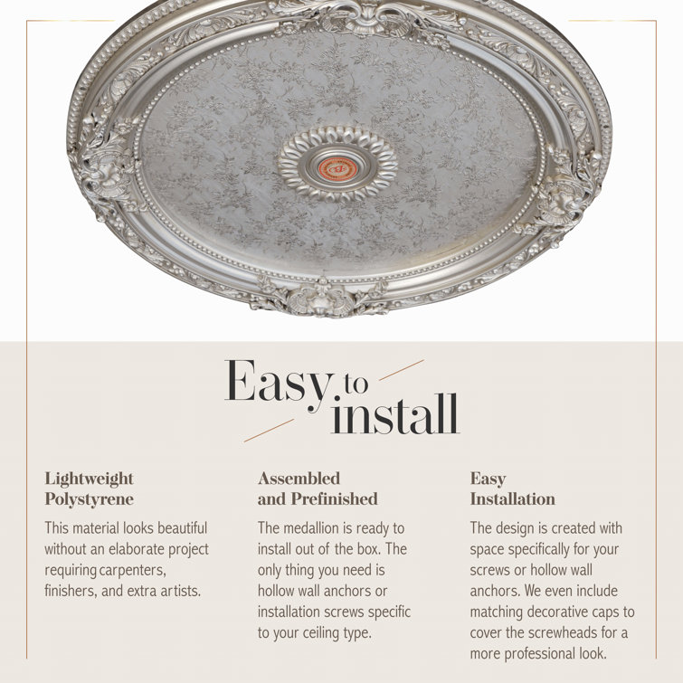 Antique Silver Round Chandelier Ceiling Medallion with Floral Design, 36 Inches