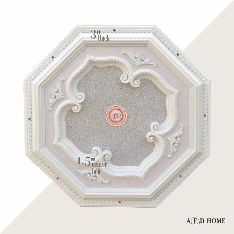 White and Silver Octagon Ceiling Medallion with Four Leaf Clover Design