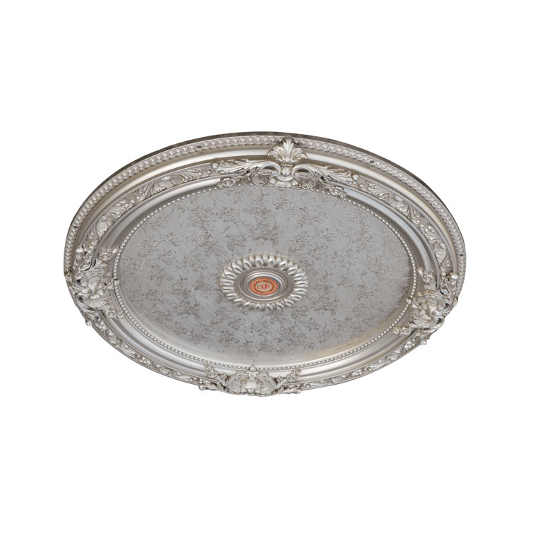 Antique Silver Round Chandelier Ceiling Medallion with Floral Design, 36 Inches