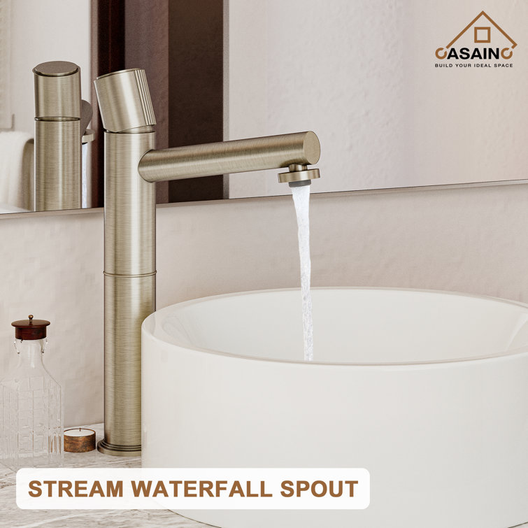 Brushed Gold Stainless Steel Bathroom Vessel Sink Faucet