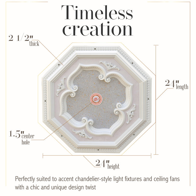 White and Silver Octagon Ceiling Medallion with Four Leaf Clover Design