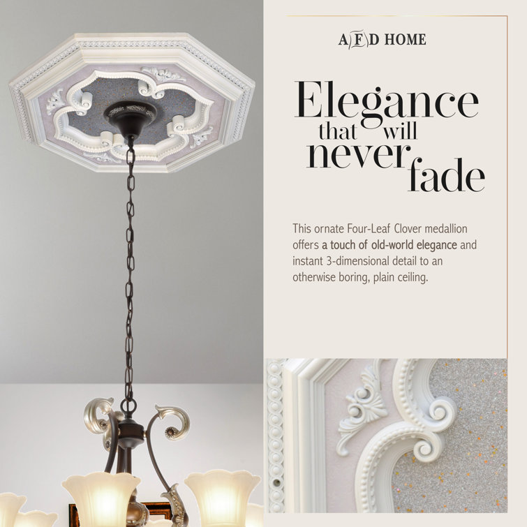White and Silver Octagon Ceiling Medallion with Four Leaf Clover Design