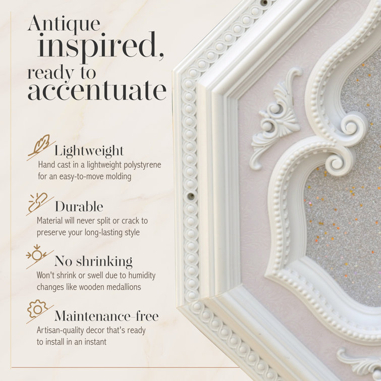 White and Silver Octagon Ceiling Medallion with Four Leaf Clover Design