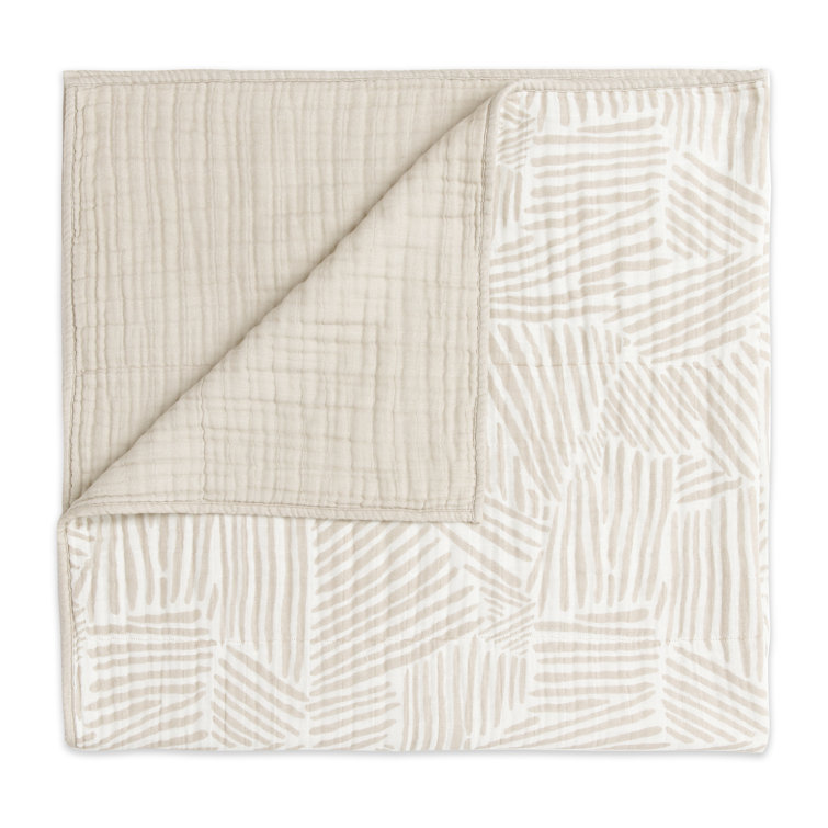 Organic Cotton Oat Stripe Toddler Quilt with Trim Embellishment