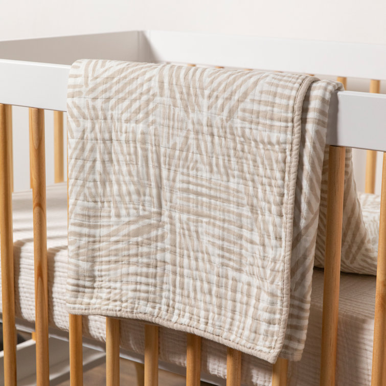 Organic Cotton Oat Stripe Toddler Quilt with Trim Embellishment