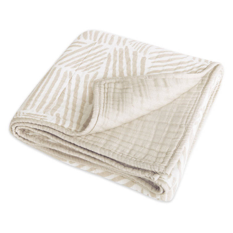 Organic Cotton Oat Stripe Toddler Quilt with Trim Embellishment