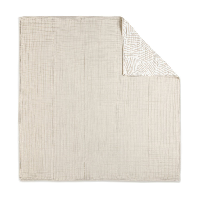 Organic Cotton Oat Stripe Toddler Quilt with Trim Embellishment