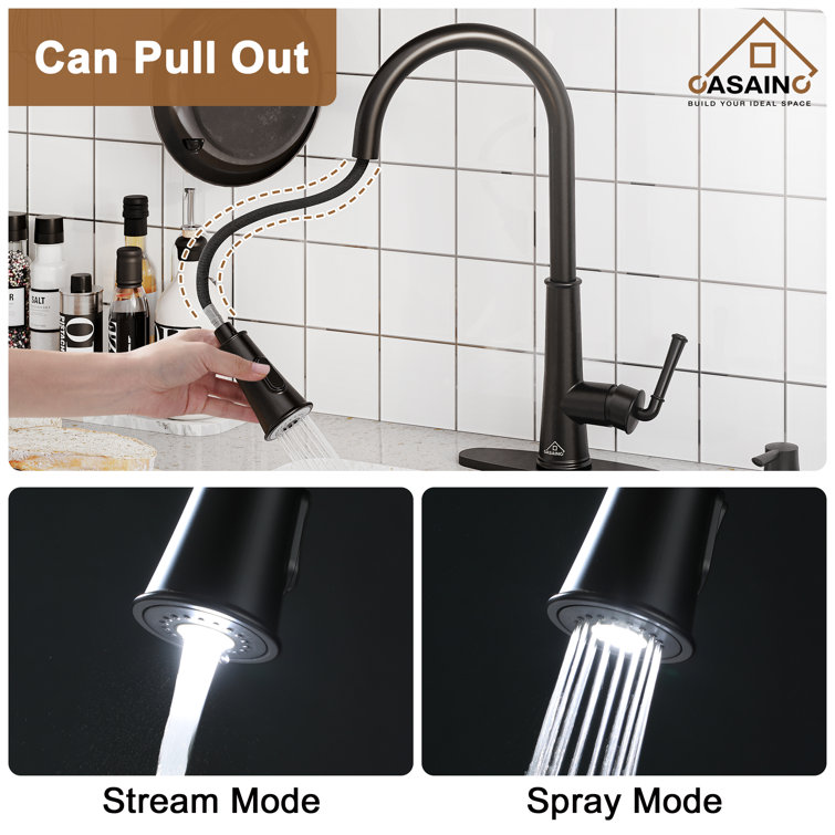 Matte Black Stainless Steel Pull-Down Kitchen Faucet with LED Light