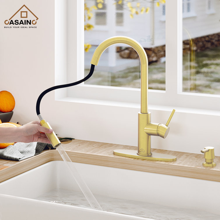 Brushed Gold Stainless Steel Pull-Down Kitchen Faucet with Infrared Sensor