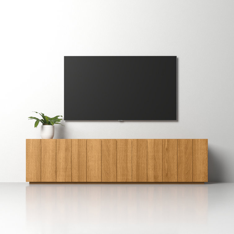 Plank 72'' Natural Solid Oak Media Console with Cabinets