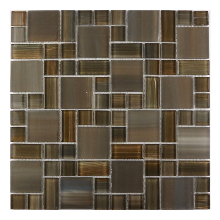 Handicraft 12 in. Brown Stained Glass Mosaic Wall Tile