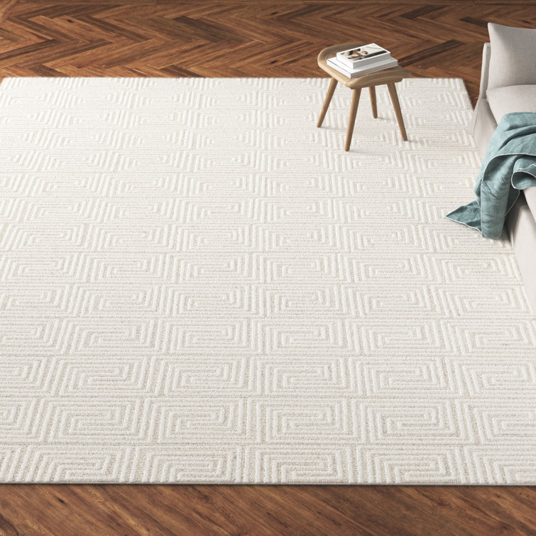 Handmade White and Gray Geometric Wool Rug 9' x 13'